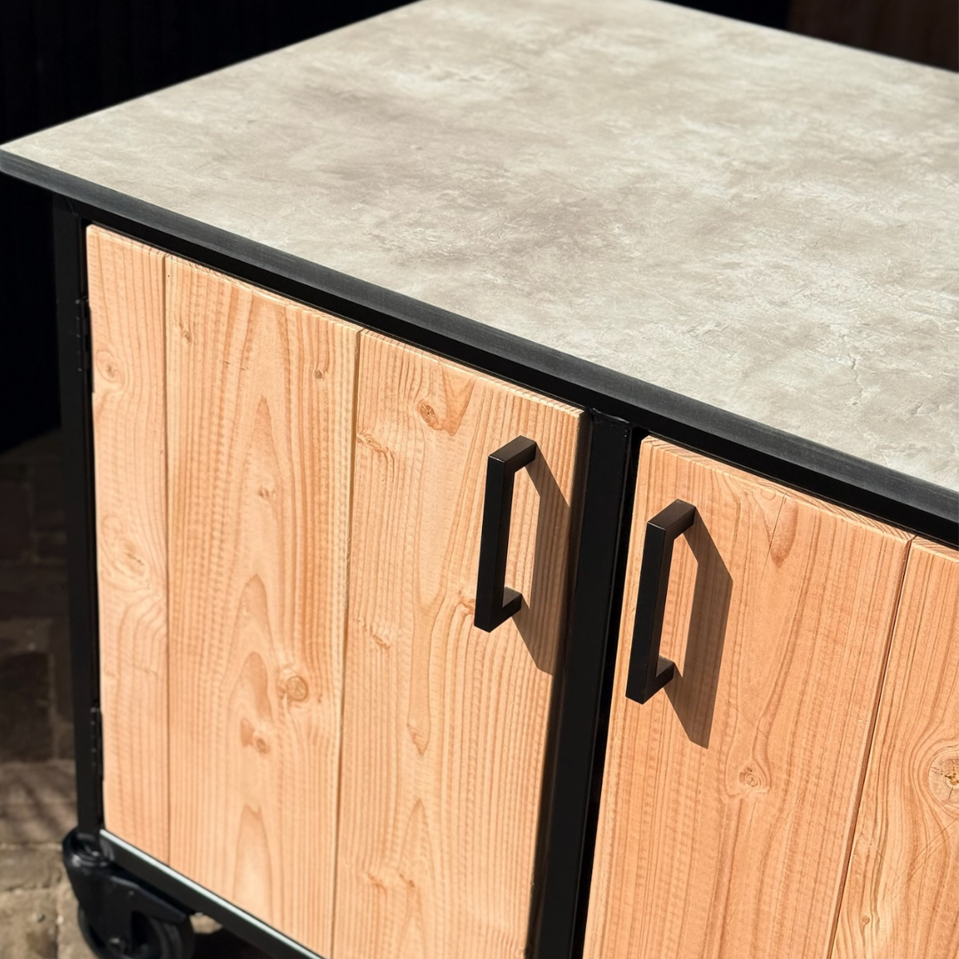 Buitenkeuken Douglas en staal met opbergkast en Beige HPL werkblad - Lengte 180 cm - Afbeelding 1